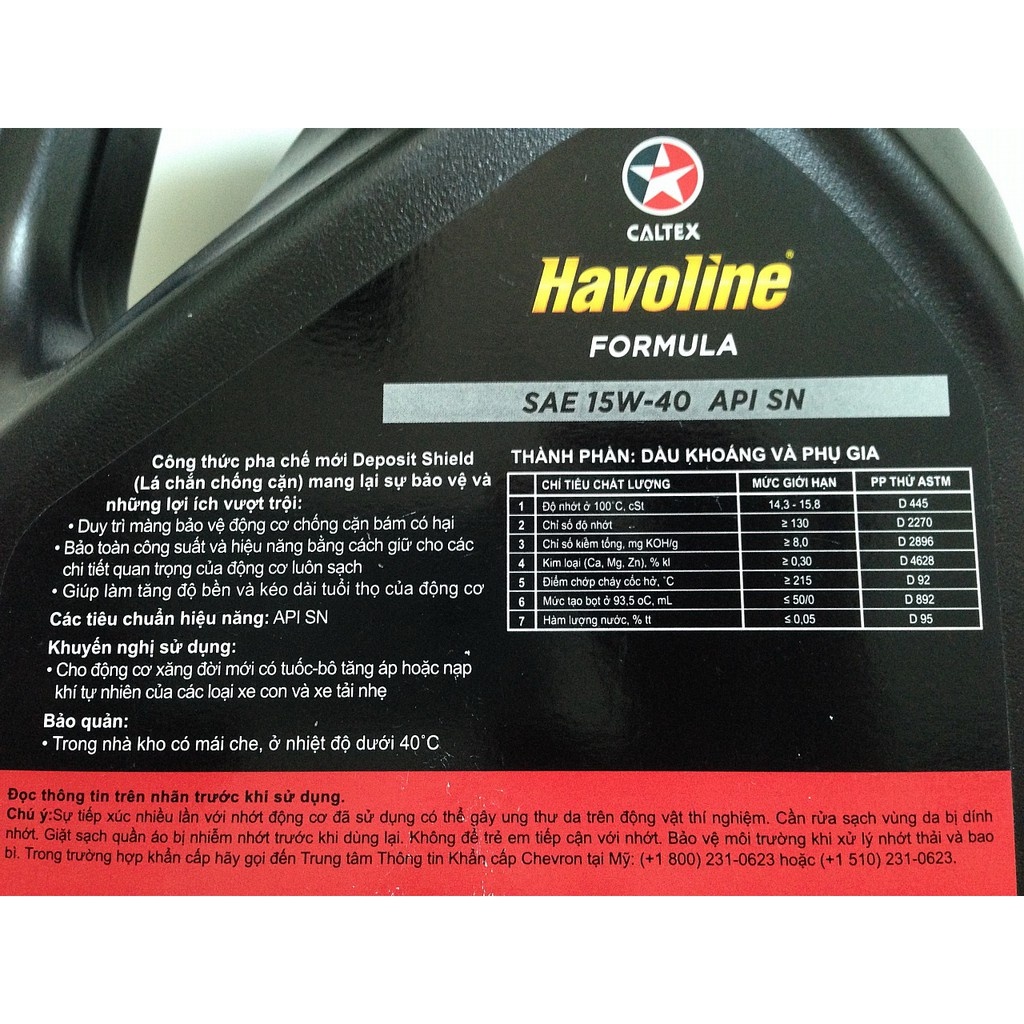 Nhớt ô tô Caltex Havoline Formula 15w40 / 20w50 cho máy xăng [ 4L ]