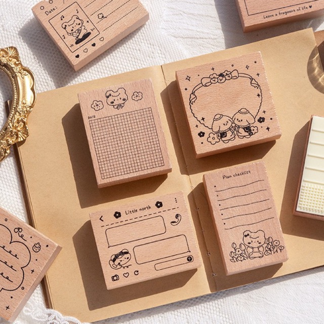 Con dấu gỗ làm sổ trang trí planner kiểu dáng note