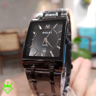 đồng hồ nam mặt vuông, 😍Freeship Đơn250k⚡ [SALE_MẠNH] Đồng hồ nam Halei vuông full đen chống nước 5ATM