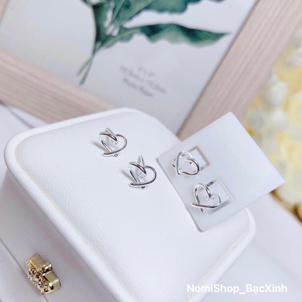 Bông tai Tim nhỏ xinh bạc ta siêu dễ thương, dáng thủng Mainomi Shop Bạc Xinh