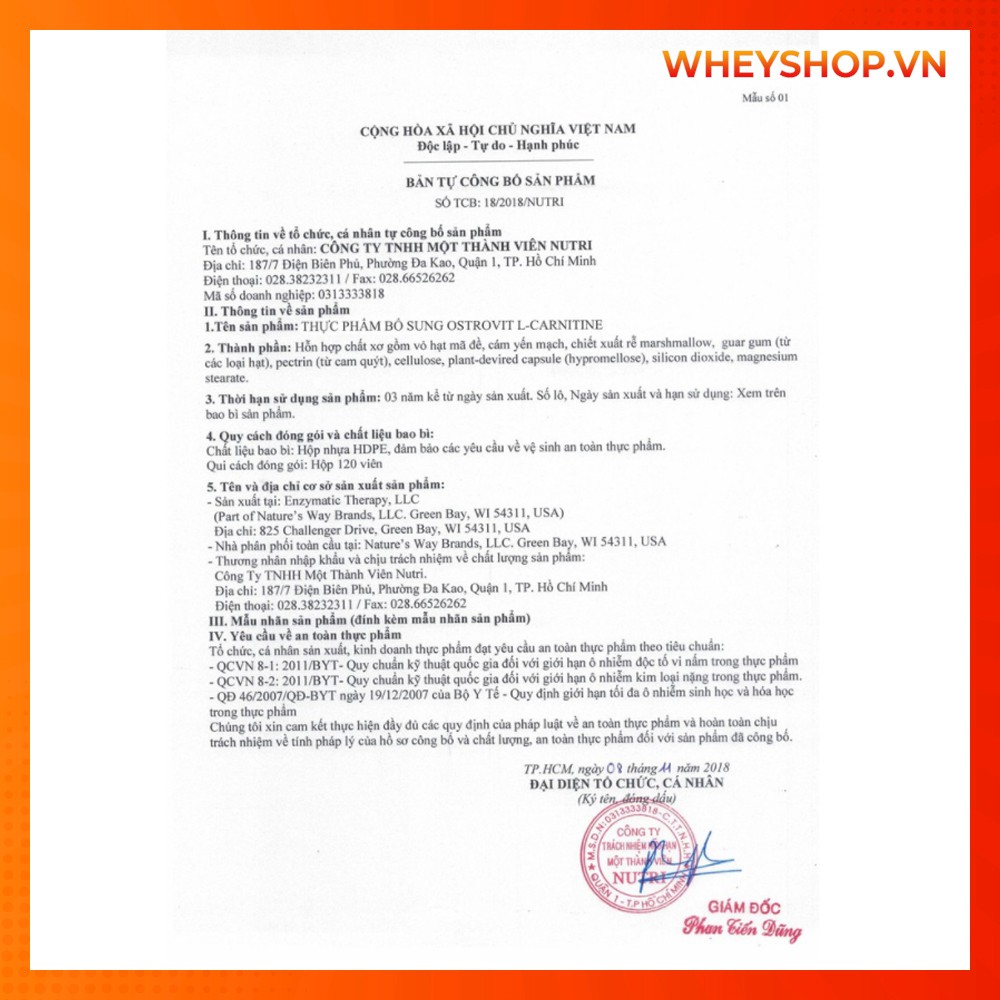 Viên uống hỗ trợ giảm cân OstroVit L-Carnitine 1.000mg