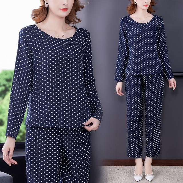 Bộ Đồ Ngủ Vải Lụa Cotton Dáng Rộng Thời Trang Xuân Hè Cho Phụ Nữ Trung Niên