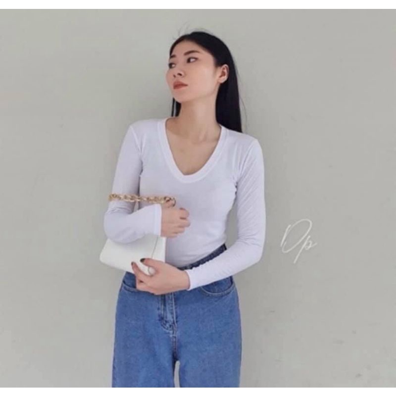 Áo Thun Body Nữ Tay Dài Cổ Tim