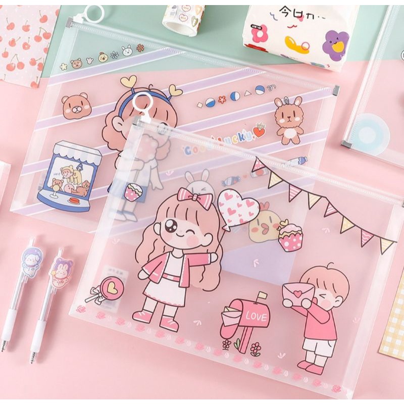 TÚI ZIP A5 CUTE CÓ ĐÁY/ KHÔNG ĐÁY  (24cm) CHỐNG NƯỚC- ĐỰNG BÚT HAY STICKER, ĐỒ DÙNG NHỎ NHỎ.