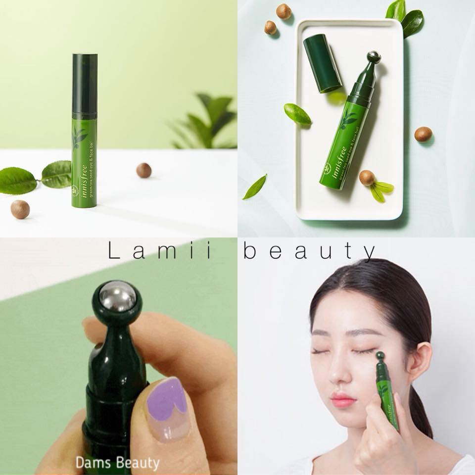 MẪU MỚI 2021 Kem mắt kèm đầu lăn massage Innisfree Green Tea Seed Eye &amp; Face Ball