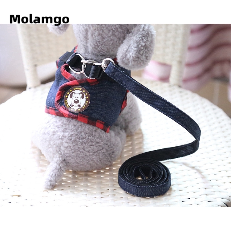 Đai đeo và dây dắt thú cưng đi dạo họa tiết sọc ca rô đỏ dành cho cún nhỏ/ vừa/ lớn