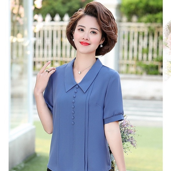 Áo Thun Trung Niên Nữ,Áo Trung Niên Nữ Cho Mẹ Ngắn Tay Cổ Đức Sang Trọng,Trẻ Trung Vải Cao Cấp Thoáng Mát TN2 - Meety