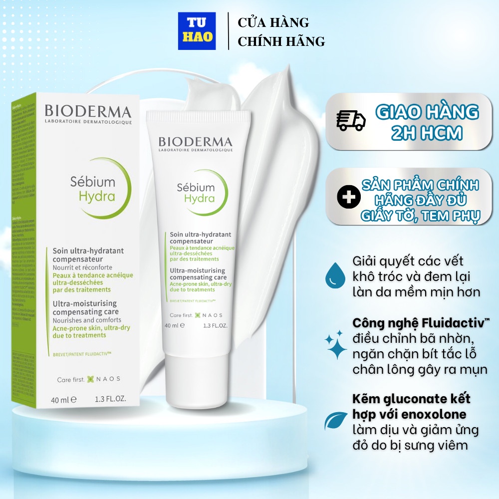 Kem dưỡng Bioderma Sebium Hydra giảm mụn điều tiết bã nhờn dành cho da dầu mụn 5ml/ 40ml
