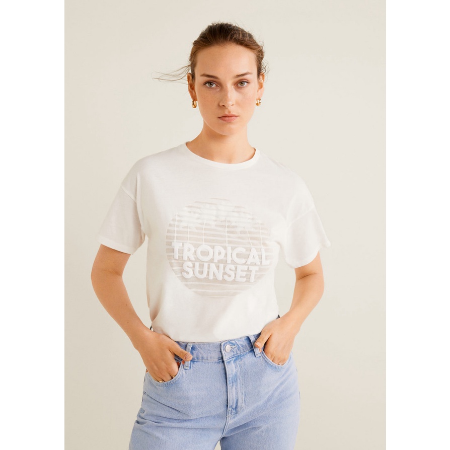 ÁO THUN MANGO AUTH NỮ PRINTED EMBOSSED LETTERS T-SHIRT MUA SALE