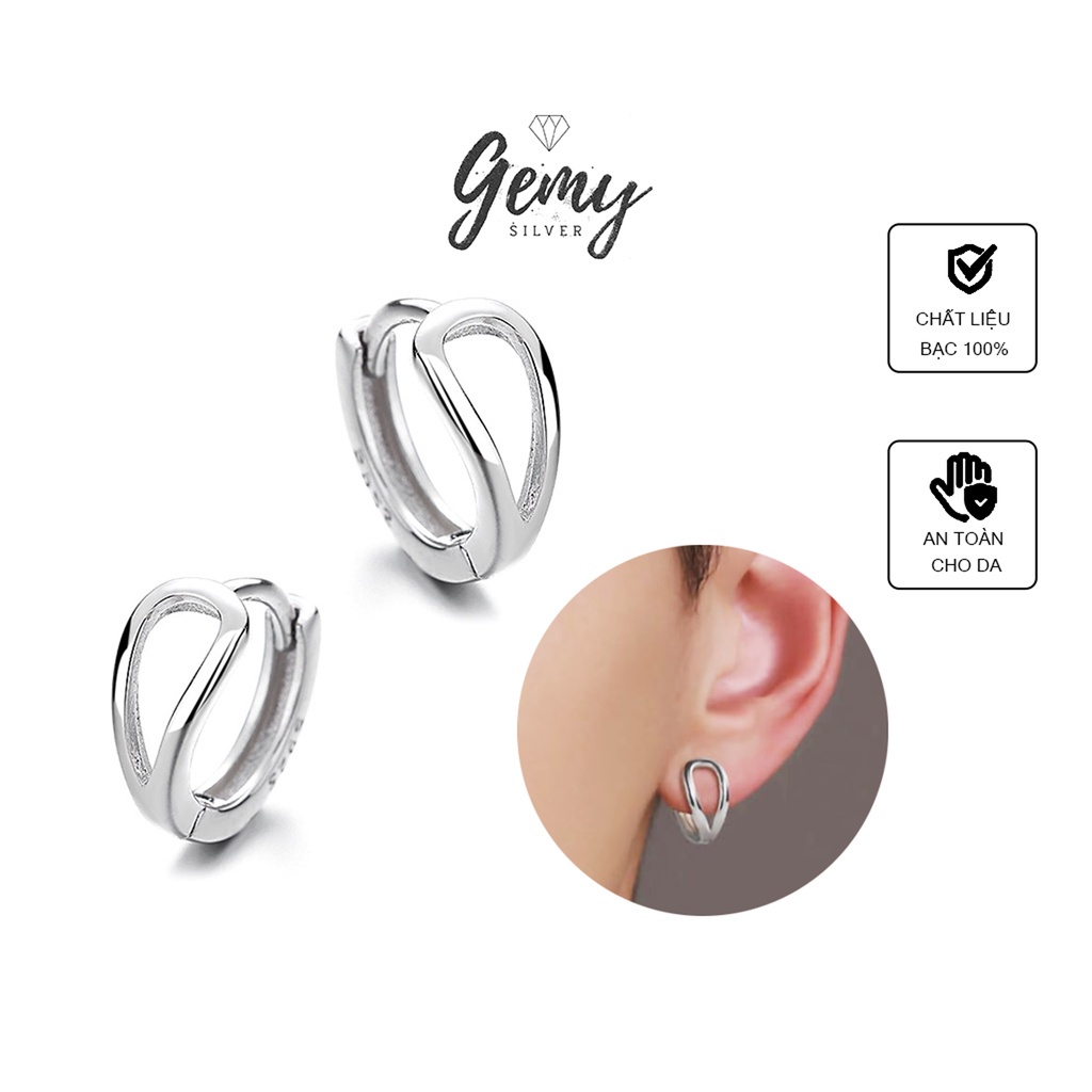 Khuyên tai nam bạc ta dáng tròn mạ vàng hình giọt nước cá tính, unisex Lexy (1 chiếc) | GEMY SILVER K130