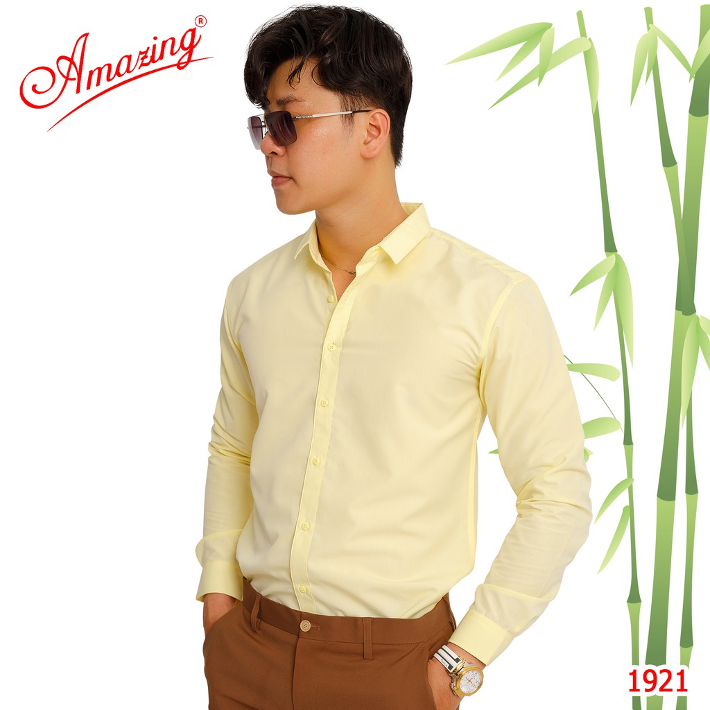 Áo sơ mi màu hồng pastel hiệu Amazing, dáng trẻ chuẩn form slim fit, phong cách Hàn Quốc, siêu phẩm mềm mịn mướt