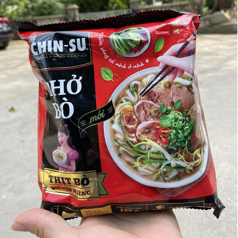 (Gói) Phở bò /Miến gà CHINSU (có thịt) gói 135g (7 bữa sáng hoàn chỉnh)