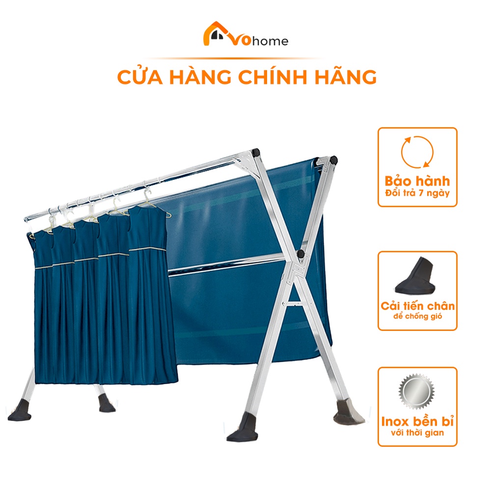 Giàn phơi quần áo AVOHOME loại sào treo đồ thông minh dạng giá phơi gấp gọn có bánh xe, thiết kế kiểu sào inox