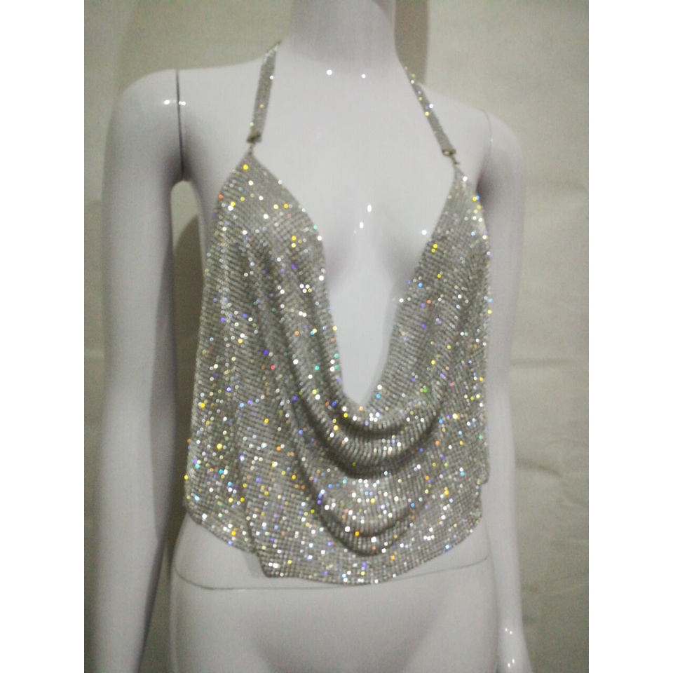 Áo DUNEA thắt dây cổ chữ V khoét sâu đính đá lấp lánh quyến rũ cho nữ