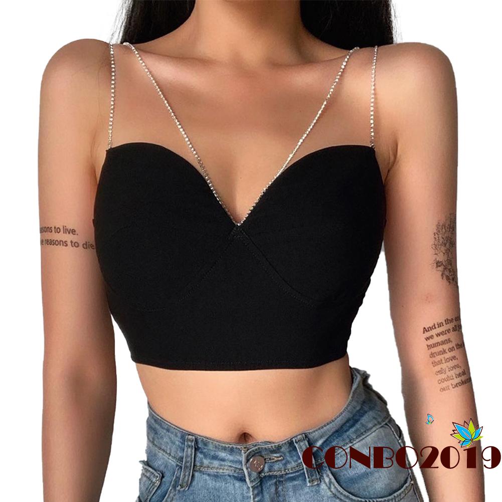 Áo hai dây xẻ tim đính đá phong cách quyến rũ dành cho phụ nữ