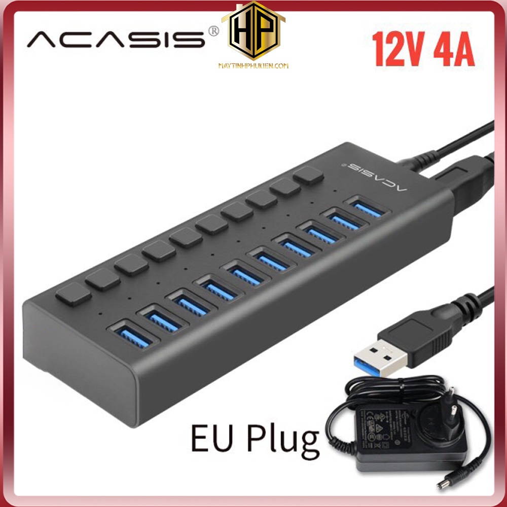 ACASIS HS710 - Bộ Chia 10 Cổng USB 3.0 Nguồn Rời 12V 4A - HUB USB 10 Port chính hãng