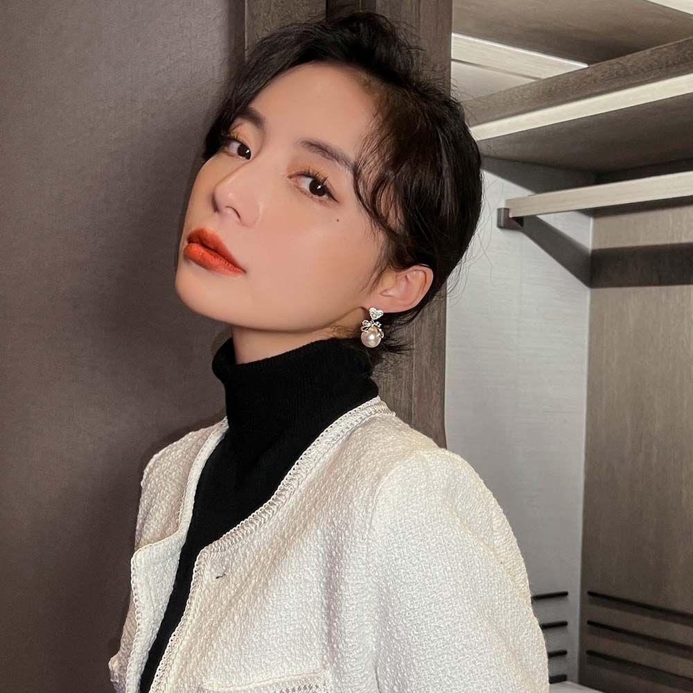 Bông Tai Dáng Dài Hình Trái Tim Đính Nơ Đơn Giản Thời Trang Cho Nữ|Bông Tai Thời Trang Phong Cách Hàn Quốc