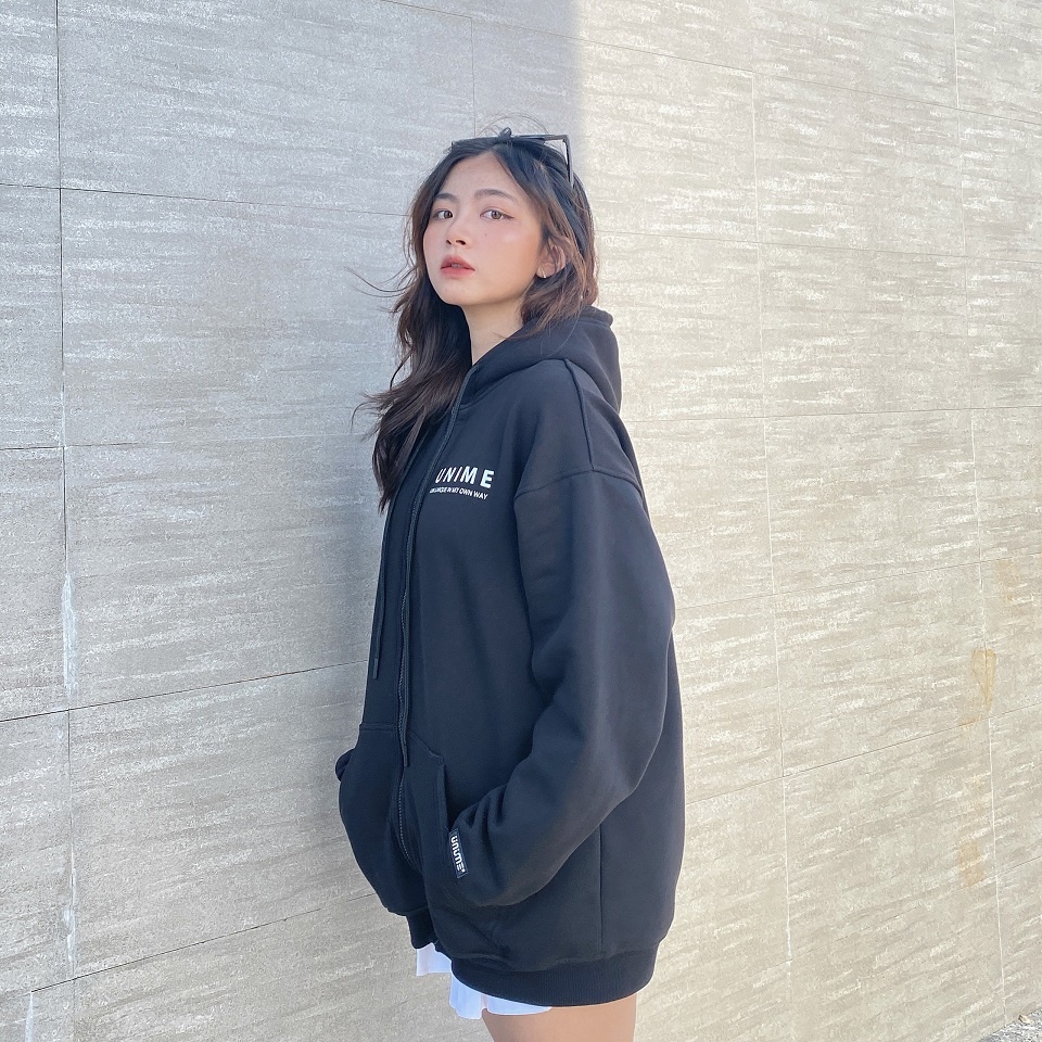 Áo khoác dây kéo Unime Hoodie Zip Flex 1.0 - Màu Đen