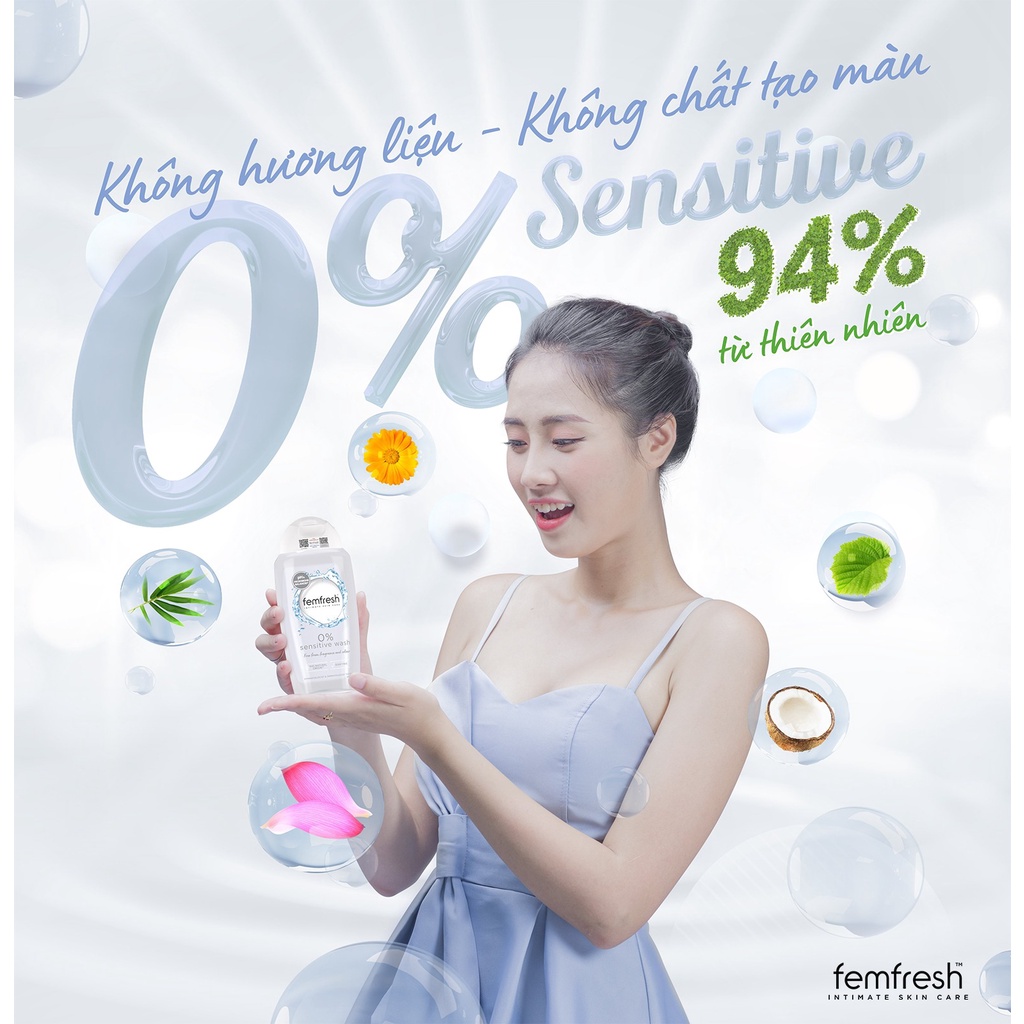 Dung dịch vệ sinh phụ nữ cao cấp cho da nhạy cảm Femfresh 0% Sensitive Intimate Wash 250ml