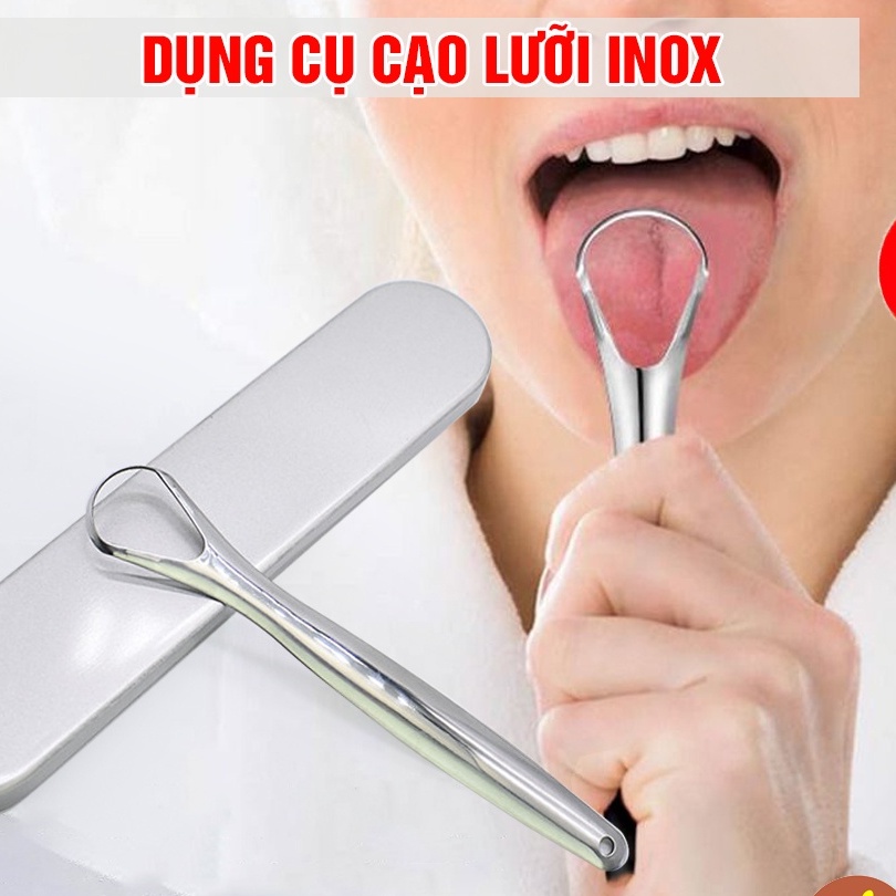 Dụng Cụ Cạo Lưỡi Vệ Sinh Răng Miệng Bằng Thép Không Gỉ Kèm Hộp Đựng Tiện Lợi