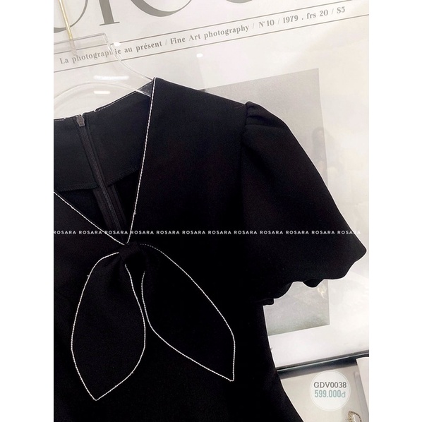 Bán sỉ váy đen thắt nơ viền trắng