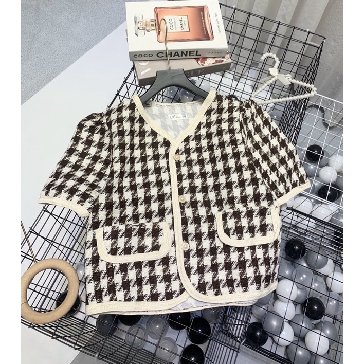 [Siêu Hot] Áo Dạ Tweed Kẻ Ziczac Tay Cộc 2 Lớp , Áo Dạ Dáng Ngắn Siêu Xinh Có Ảnh Thật Kèm Video | BigBuy360 - bigbuy360.vn