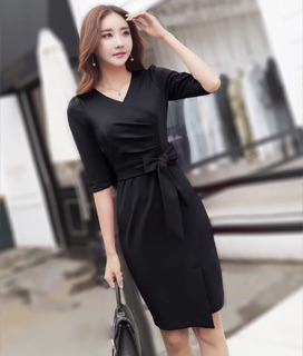 Đầm ôm cổ V xếp li