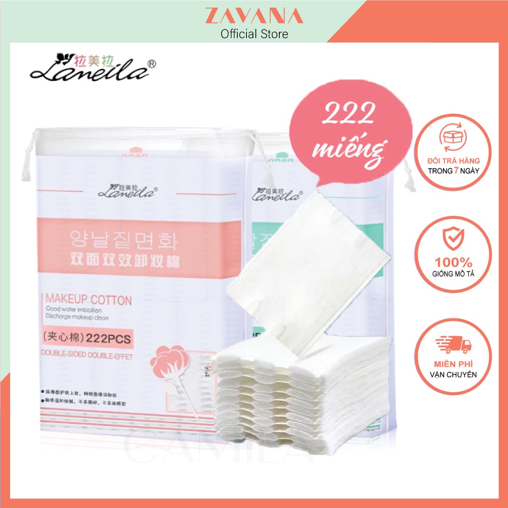 Bông tẩy trang Laneila chính hãng bông cotton túi 222 miếng 3 lớp làm sạch lớp trang điểm mềm mịn DLD01