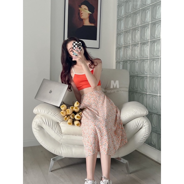 Áo Hai Dây Nữ Kiểu Ôm Cotton Gân Co Dãn Màu Pastel Hồng Xanh Lá Xanh Mint Minipie