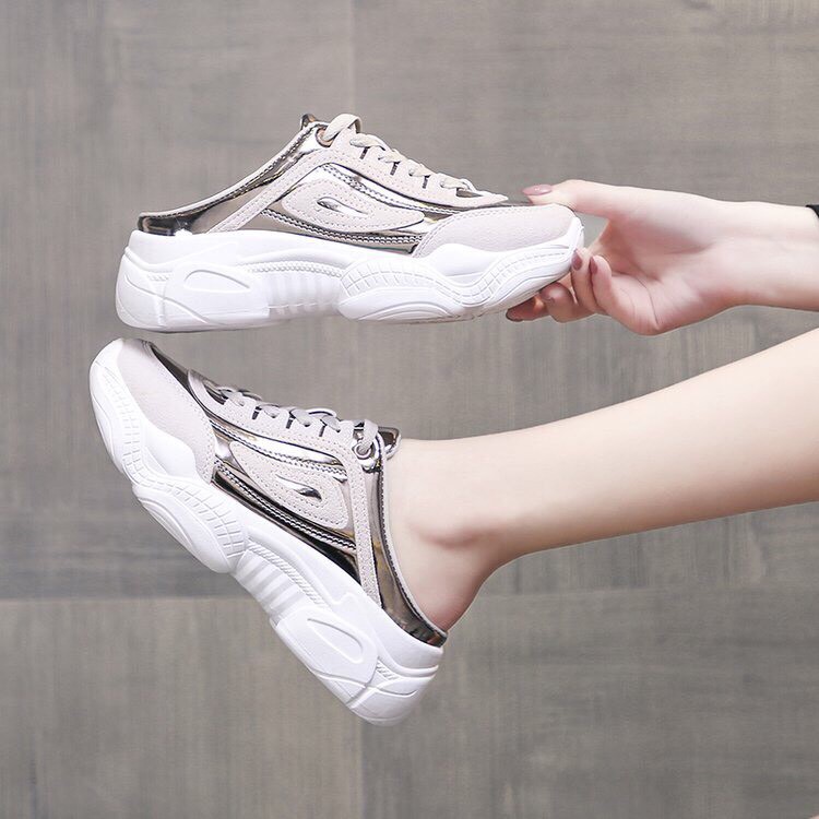 Giày sục nữ, giày thể thao hở gót màu bạc bóng cực phong cánh + full box loại 1