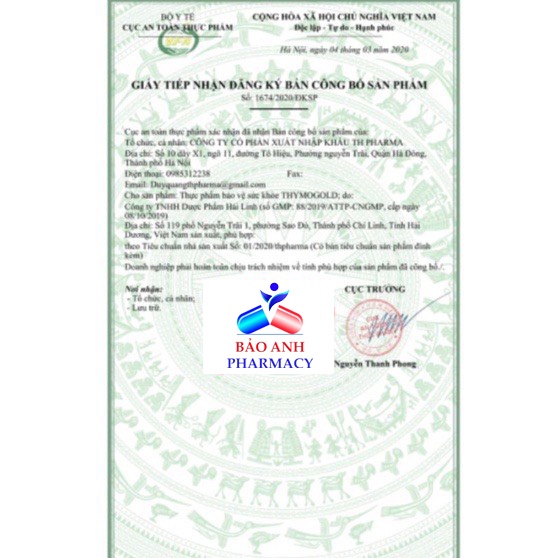 Viên uống Tăng đề kháng, năng cao hệ miễn dịch, dự phòng viêm đường hô hấp chứa Thymomodulin Thymogold – Hộp 60 viên