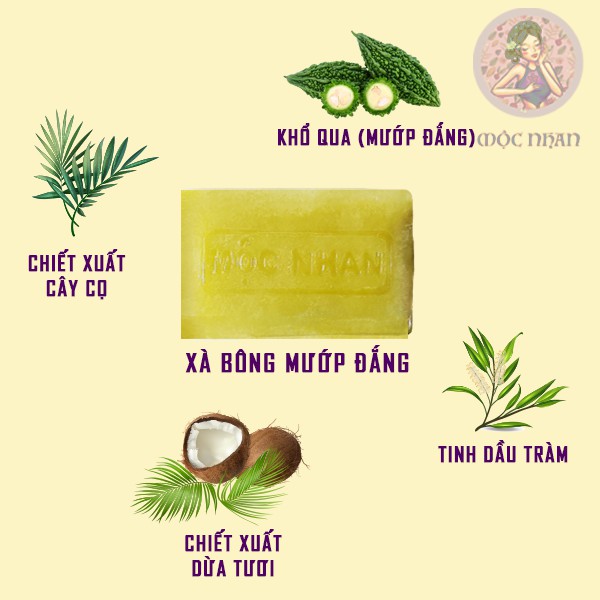 Xà bông nghệ, mướp đắng, handmade, thảo dược, thiên nhiên, sáng da, giảm mụn  chính hiệu MỘC NHAN 100g