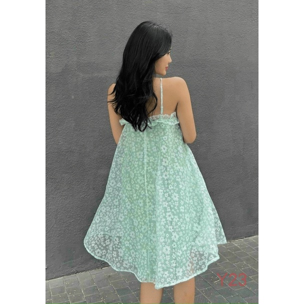 ĐẦM REN BÔNG HOA CỔ YẾM DÂY SUÔNG CỰC XINH SIÊU SANG CHẢNH PU HHP THỜI TRANG
