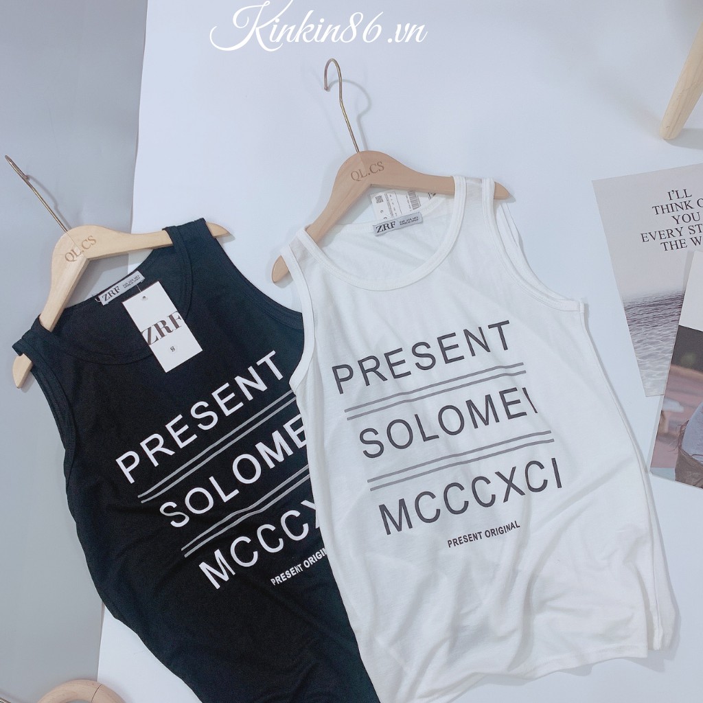 Áo phông giấy nữ_Áo ba lỗ in chữ 2 màu basic hottrend 2021 | BigBuy360 - bigbuy360.vn