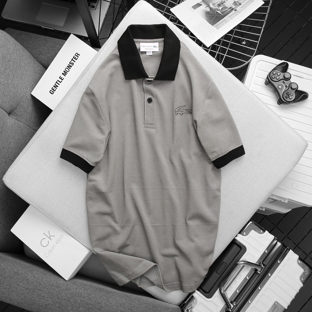 Áo polo nam trơn phối logo và bo cực đẹp form dáng cổ điển, tay ngắn cổ trụ vải cá sấu cotton xịn