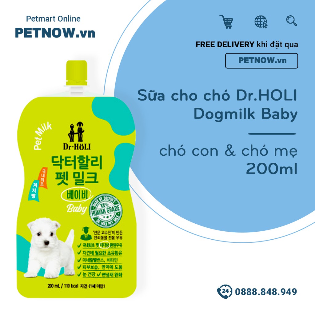 Sữa cho chó Dr.HOLI Dogmilk Baby 200ml - chó con & chó mẹ