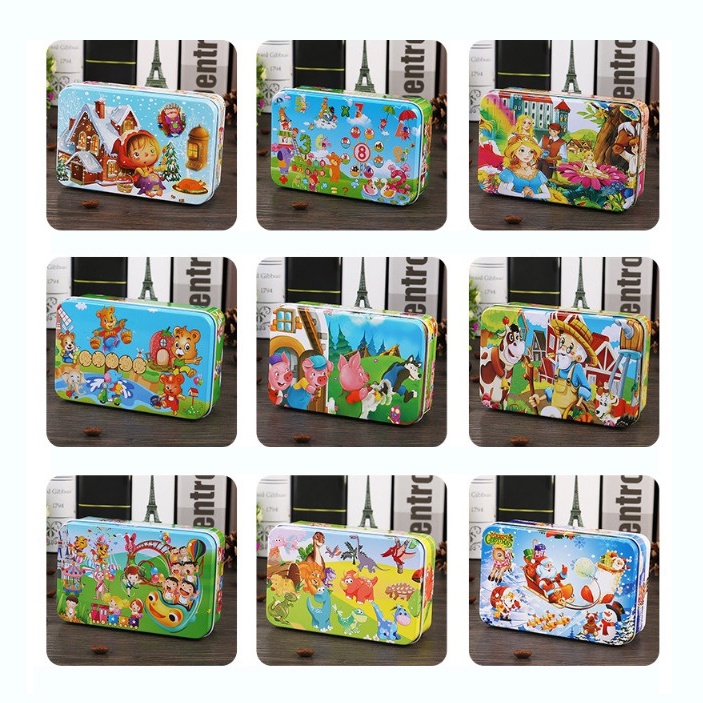 Đồ chơi ghép hình 60 mảnh hộp sắt. Tranh kích thước 14 x 22.5 cm, Đồ chơi trẻ em lắp ráp tranh ghép gỗ BAPKIDS