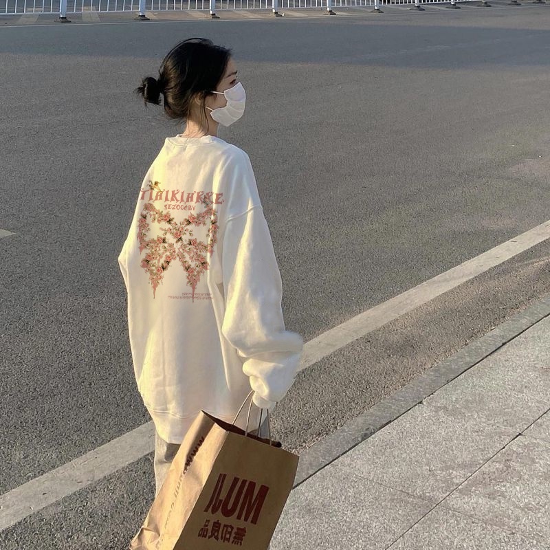 Áo sweater nữ SELVZE dáng rộng in hoạ tiết phong cách cổ điển thời trang đường phố