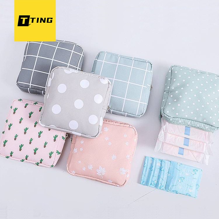Túi đựng băng vệ sinh bằng vải cotton thiết kế dễ thương tiện dụng cho nữ