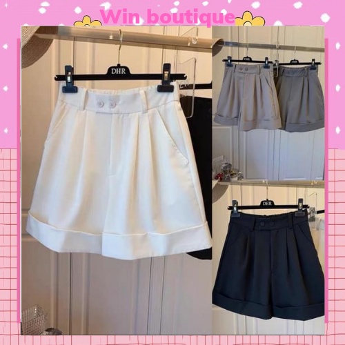 Quần short cạp cao chun sau 2 khuy KH125, quần đùi nữ ống rộng lưng cao gập gấu trẻ trung cho nữ