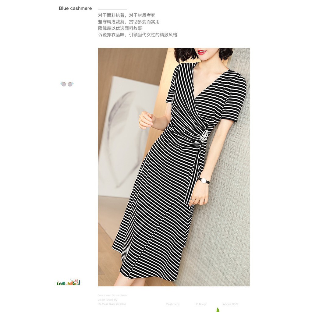 ĐẦM SỌC CỔ ĐẮP CHÉO EO CÁCH ĐIỆU CÓ SIZE LỚN XXX