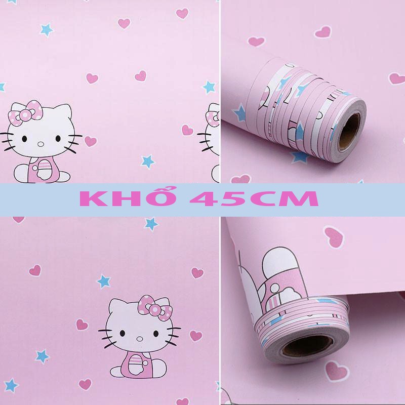 Giấy dán tường các mẫu KITTY bé trai bé gái khổ rộng 0.45m có sẵn keo