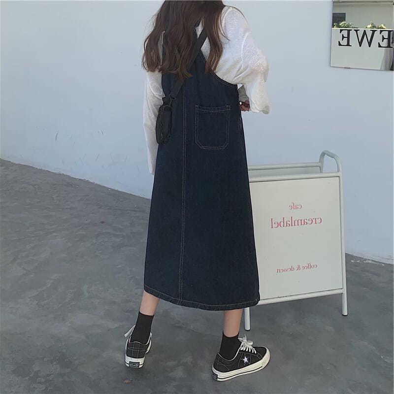 Đầm IELGY denim hai dây thời trang nhỏ nhắn dành cho nữ