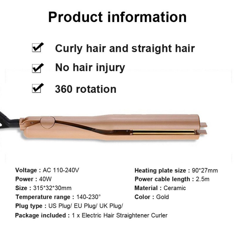 Kẹp uốn duỗi tóc bằng nhiệt chuyên dụng có thể điều chỉnh xoay 360 độ