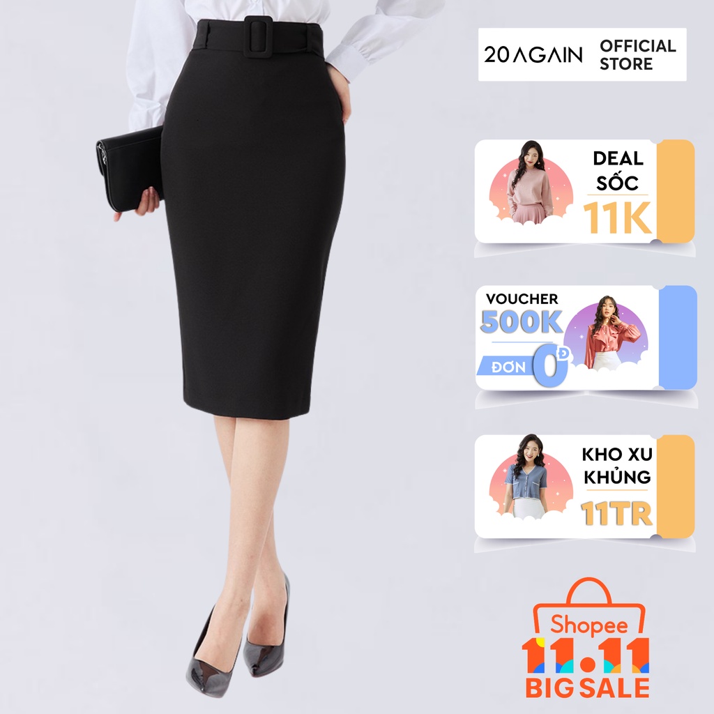  Chân váy bút chì dáng dài 20AGAIN, thiết kế đai rời thanh lịch, tôn dáng JBA1629
