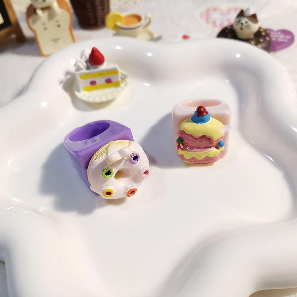 Mxbeauty Nhẫn Resin Hình Bánh Donut / Dâu Tây Phong Cách Hàn Quốc Cho Nữ