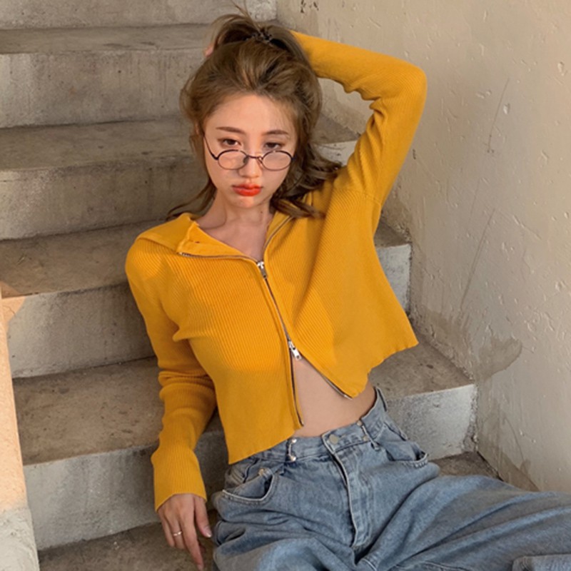 Áo Khońc Cardigan Tay Dài Phong Cách Thời Trang Hàn Quốc Áo Len Croptop