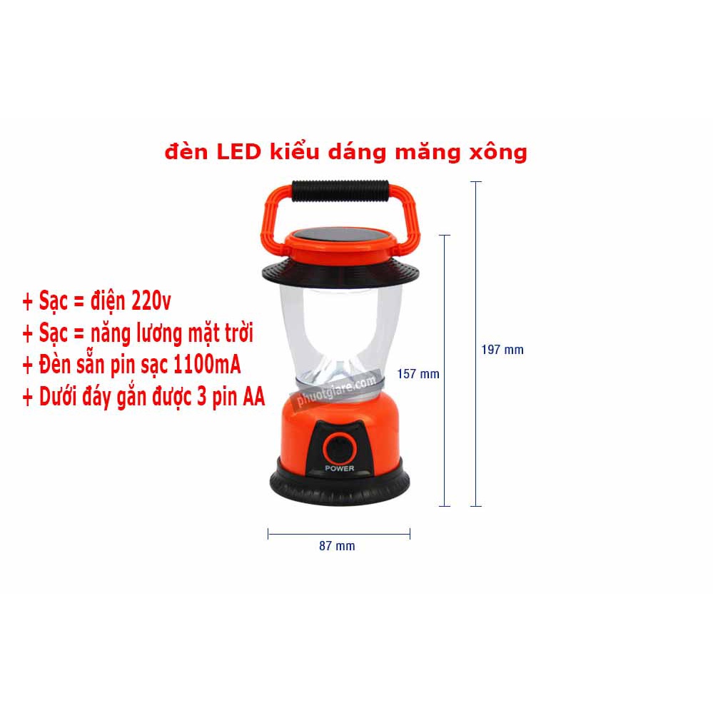 Đèn LED kiểu dáng măng xông có pin sạc