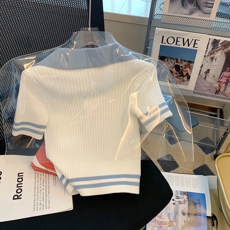 Áo Sweater Ngắn Tay In Chữ Màu Sắc Tương Phản Thời Trang Mùa Hè Cho Nữ