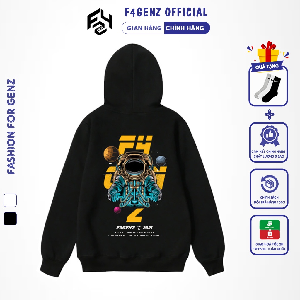 Áo hoodie nỉ Phi Hành Gia F4GENZ Local Brand, Hoodie nỉ bông form rộng unisex nam nữ Cao Cấp phong cách Streetwear